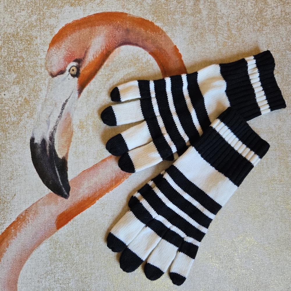3/$25 Express Gloves Wool Striped Black Off White Warm Winter One Size